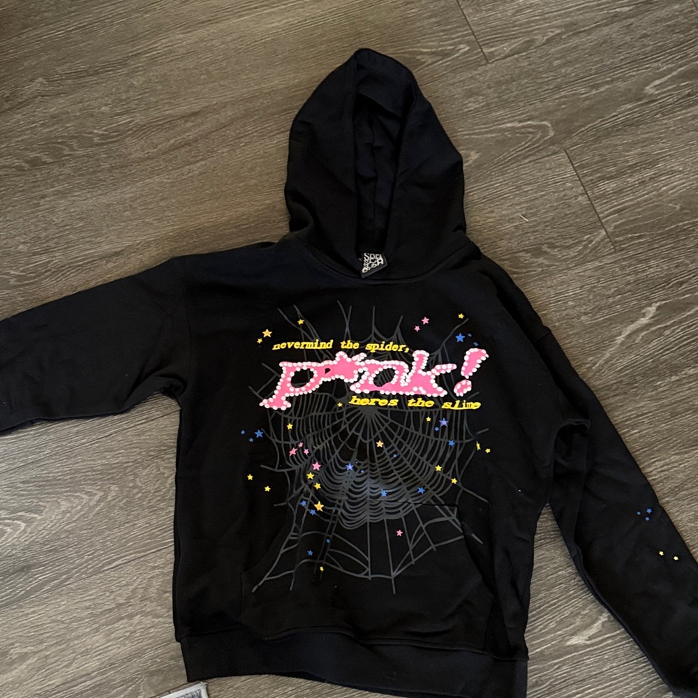 Black Graphic Sp5der Hoodie- size small- like new